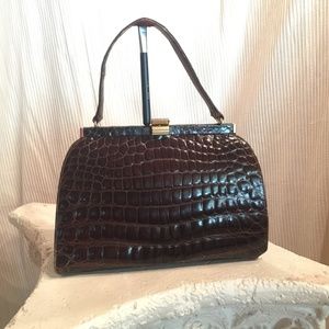 Vintage DOFAN Dark Brown Alligator Leather Handbag
